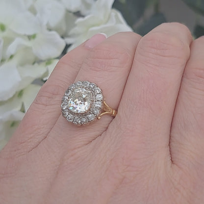2.15ct Old Cut Diamond Cluster Engagement Ring, 3.8ct total