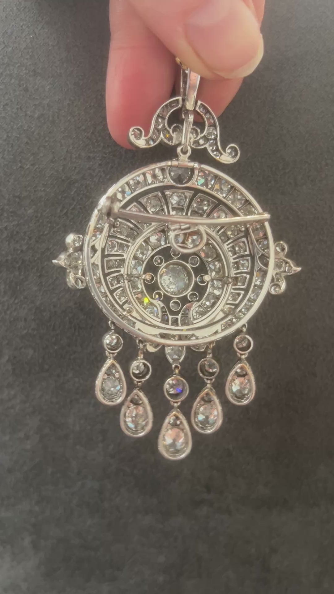 Early Victorian Antique 16cts Old Mine Cut Diamond Tassel Fringe Pendant come Brooch, Mid 19th Century, Circa 1850