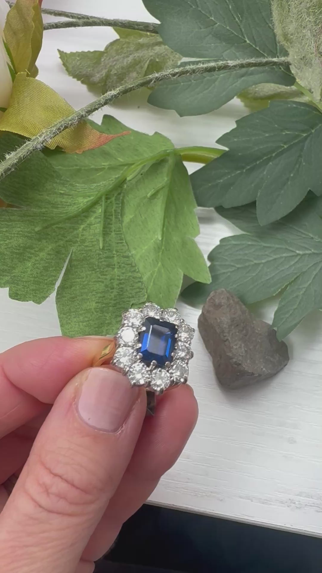 Vintage 2.11ct Natural No Heat Sapphire and 2ct Diamond Cluster Engagement Ring