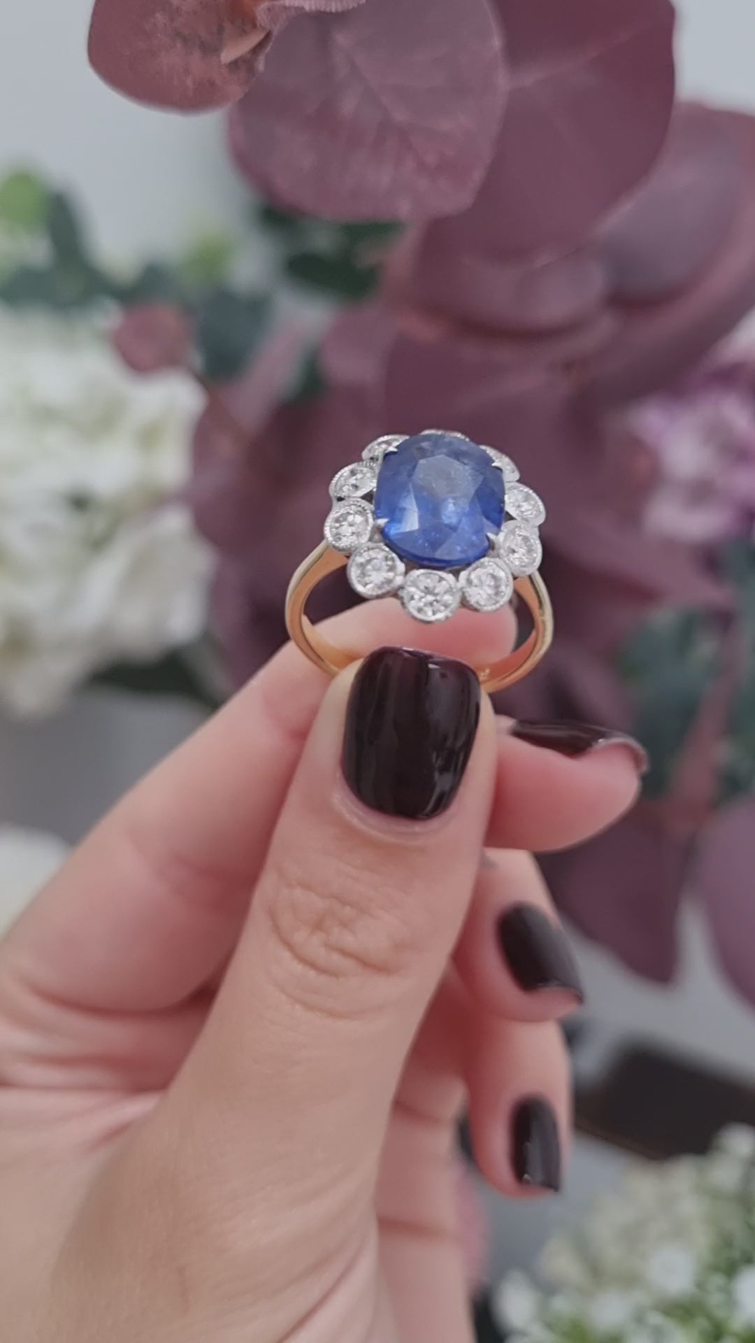4.62ct Oval Sapphire and Diamond Cluster Engagement Ring