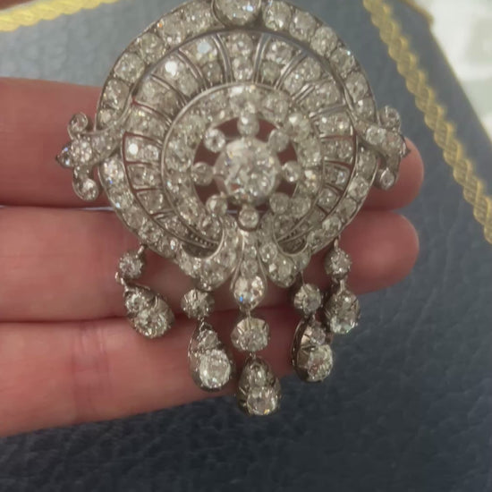 Early Victorian Antique 16cts Old Mine Cut Diamond Tassel Fringe Pendant come Brooch, Mid 19th Century, Circa 1850