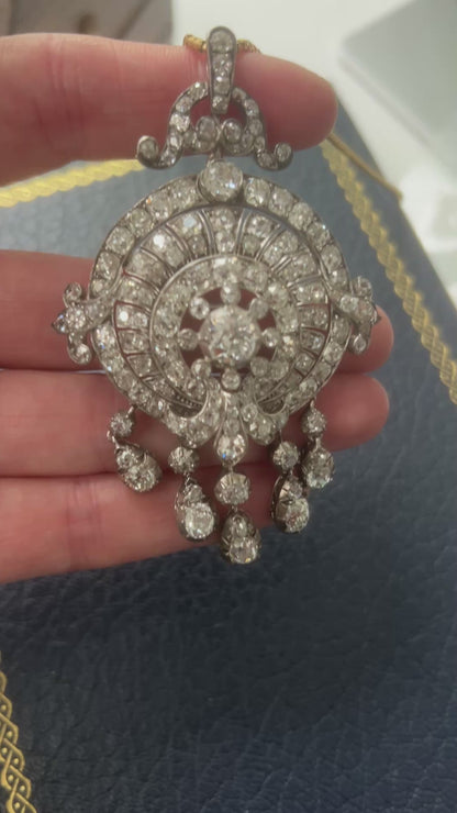 Early Victorian Antique 16cts Old Mine Cut Diamond Tassel Fringe Pendant come Brooch, Mid 19th Century, Circa 1850