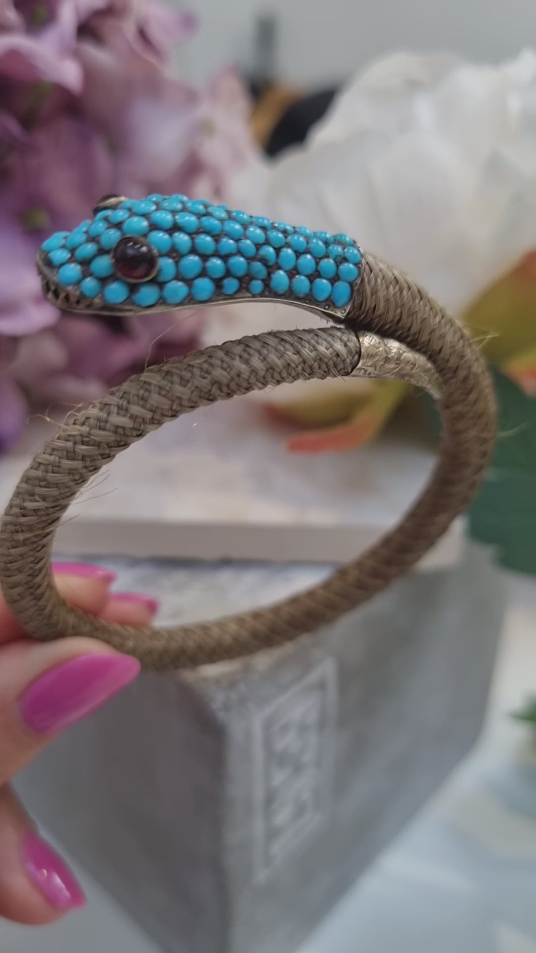 Georgian Antique Turquoise Set Woven Snake Bracelet