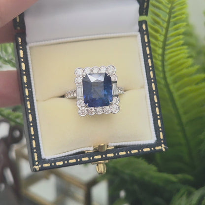 6.21ct Sapphire and Diamond Cluster Tablet Ring