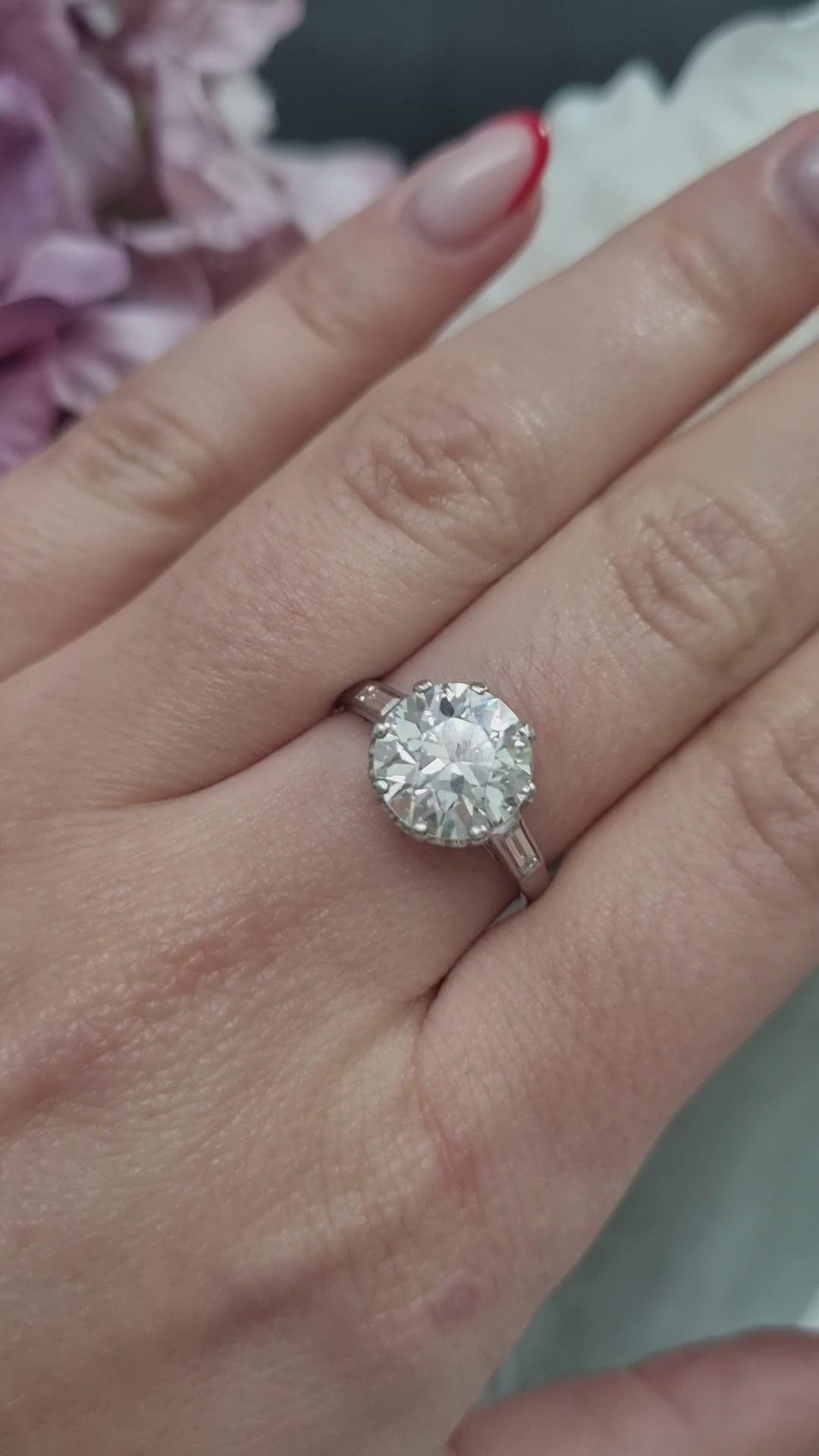 Antique 3.10ct Old European Cut Diamond Solitaire Engagement Ring in Platinum