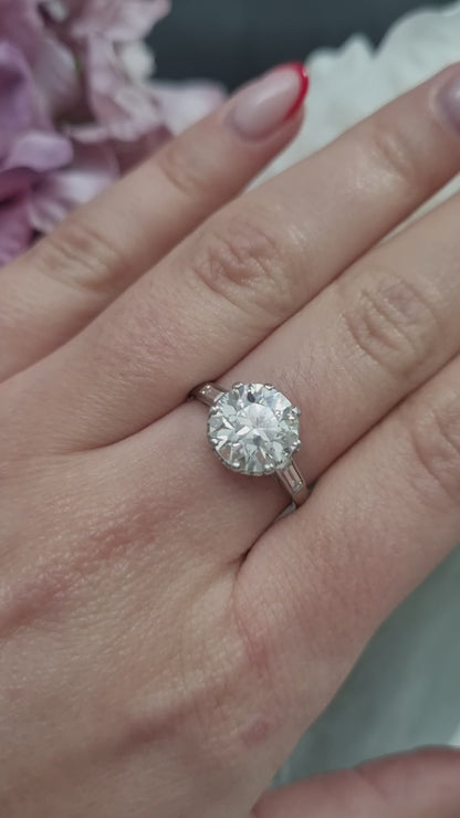 Antique 3.10ct Old European Cut Diamond Solitaire Engagement Ring in Platinum