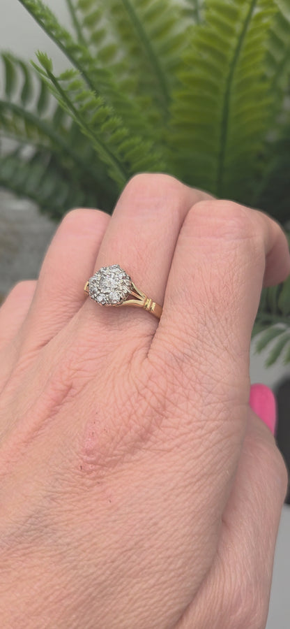 Victorian Antique Old Cut Diamond Daisy Cluster Engagement Ring