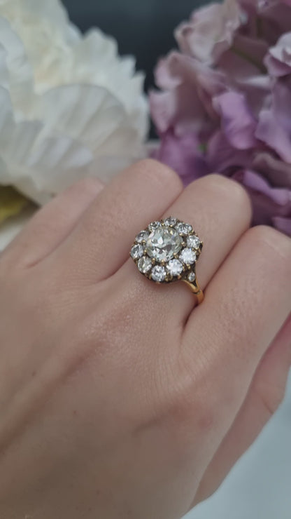Antique Old Cut Diamond Cluster Ring, 3.24 carat total