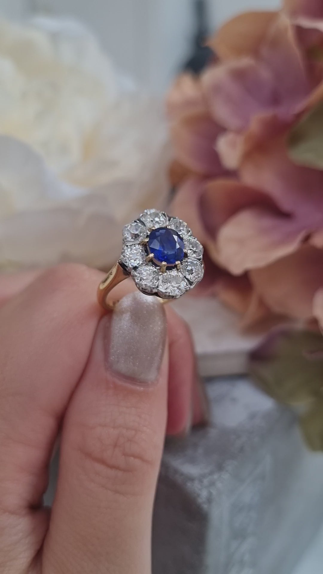 Antique Edwardian Sapphire and Old Cut Diamond Engagement Ring