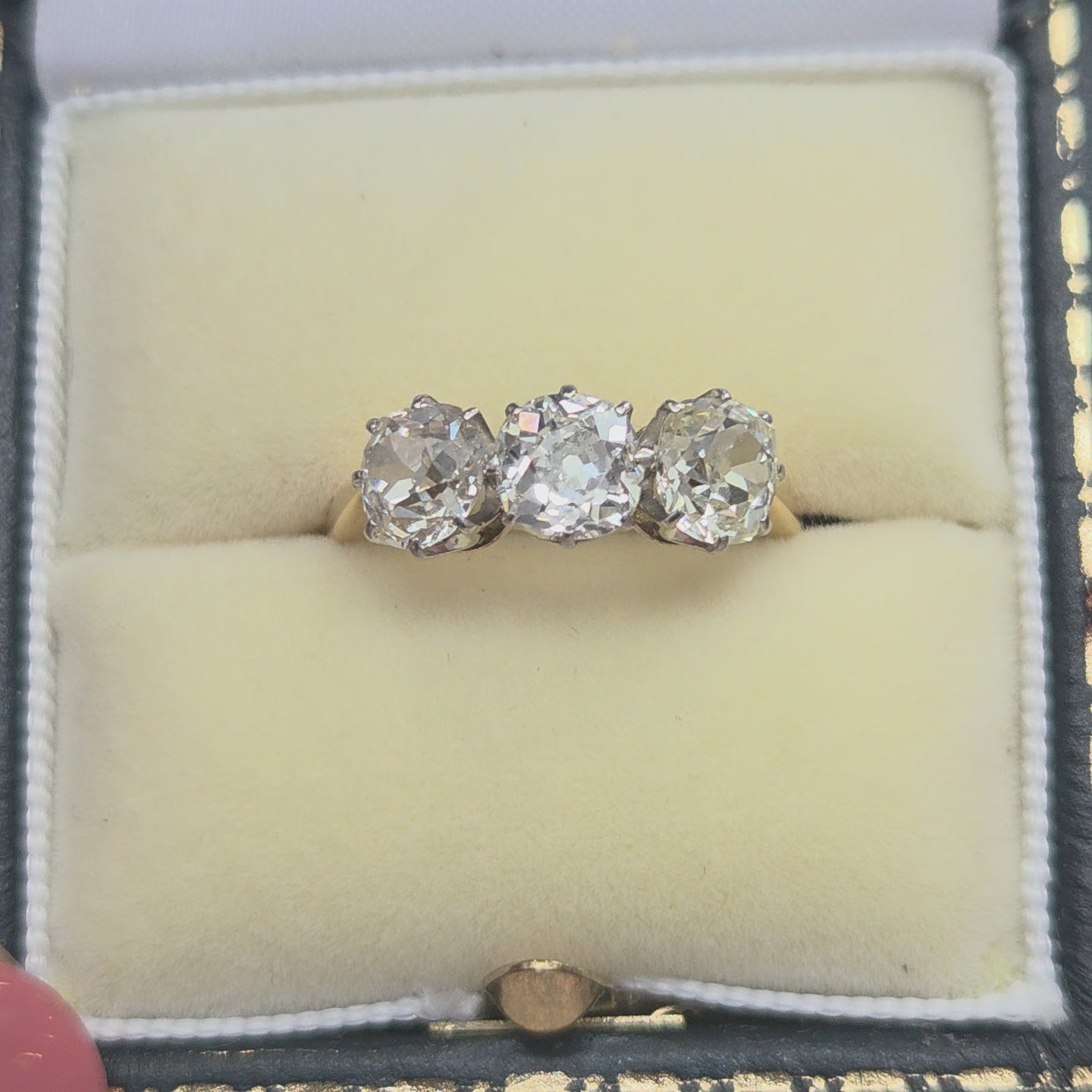 Antique 2ct Old Cut Diamond Three Stone Engagement Ring