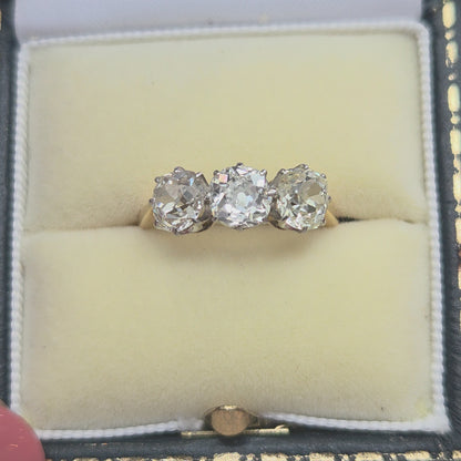 Antique 2ct Old Cut Diamond Three Stone Engagement Ring