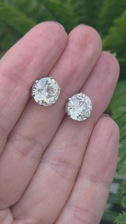 Antique 6cts Old Cut Diamond Solitaire Stud Earrings
