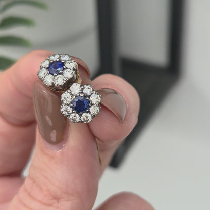 Sapphire and Diamond Floral Cluster Stud Earrings
