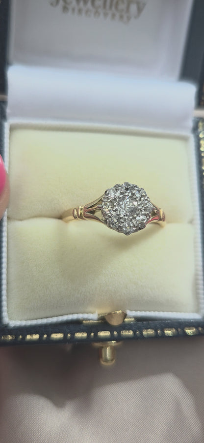 Victorian Antique Old Cut Diamond Daisy Cluster Engagement Ring