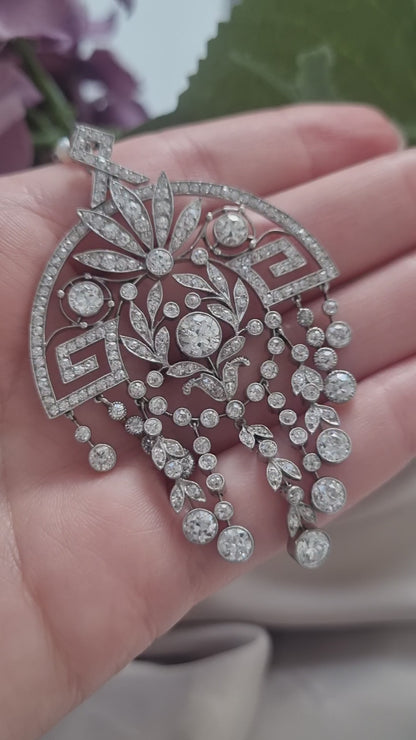 Art Deco 5cts Diamond Fridge Pendant Necklace on Pearl Chain