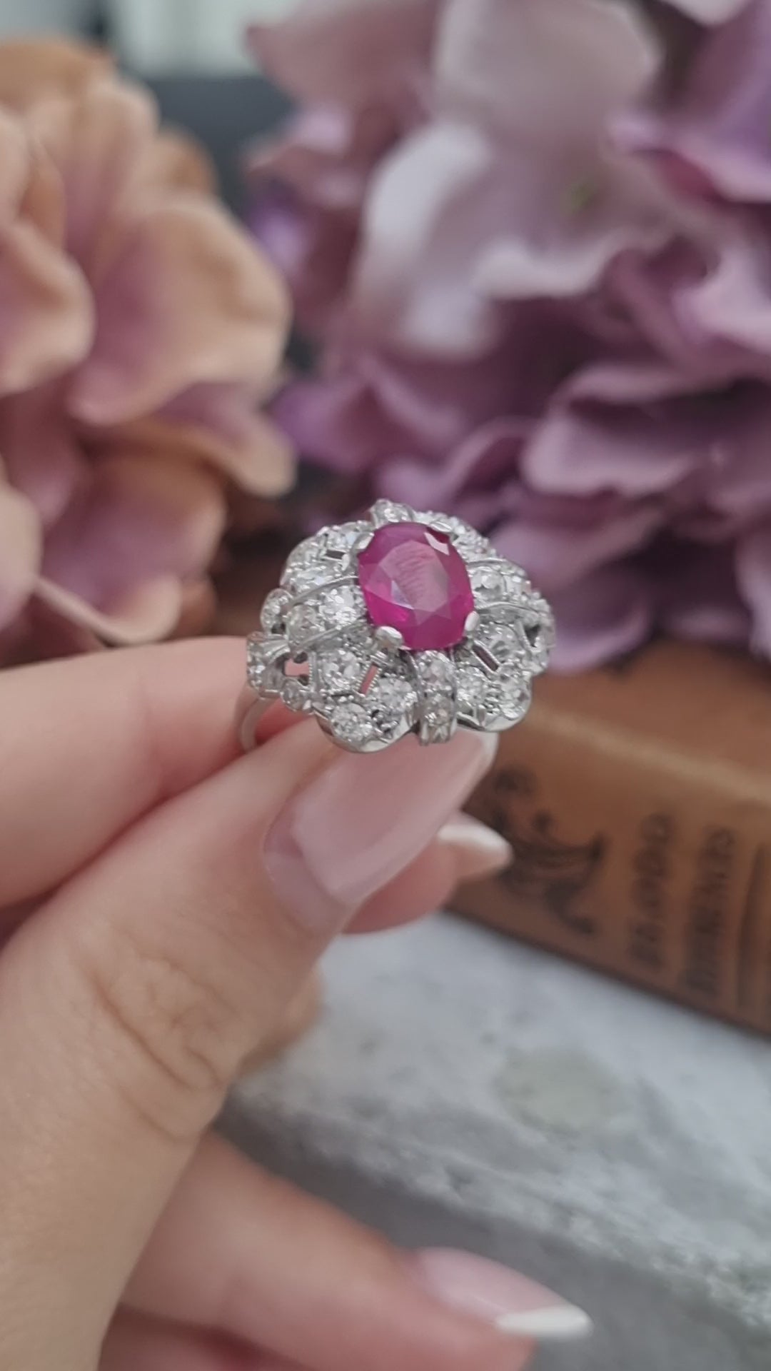 Art Deco 1.65ct Burma Ruby Cluster Dress Ring