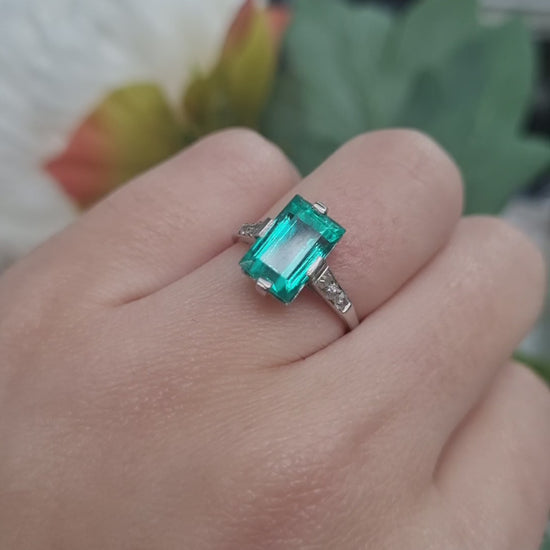 Art Deco 2.3ct Colombian Emerald Solitaire Engagement Ring, Diamond Shoulders, Platinum