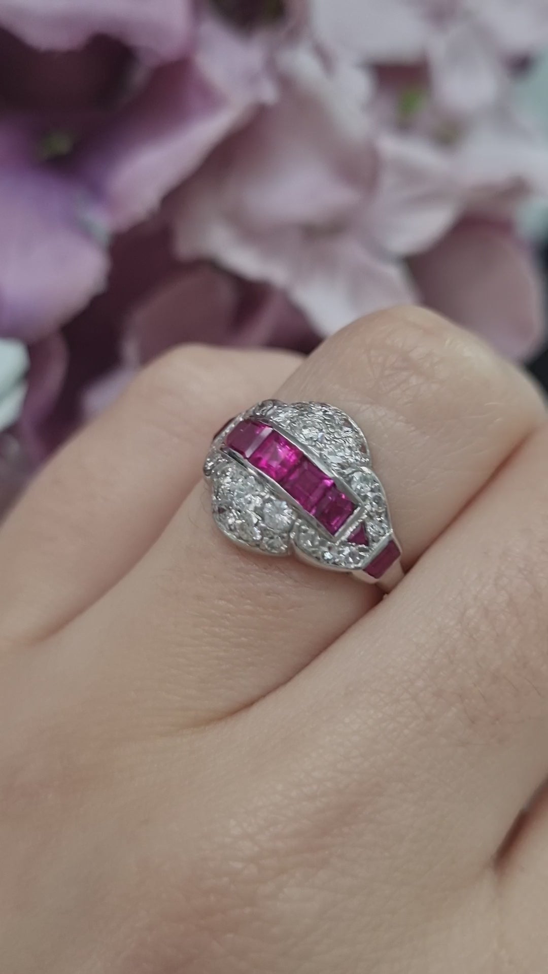 Art Deco Burma Ruby and Diamond Cluster Dress Ring