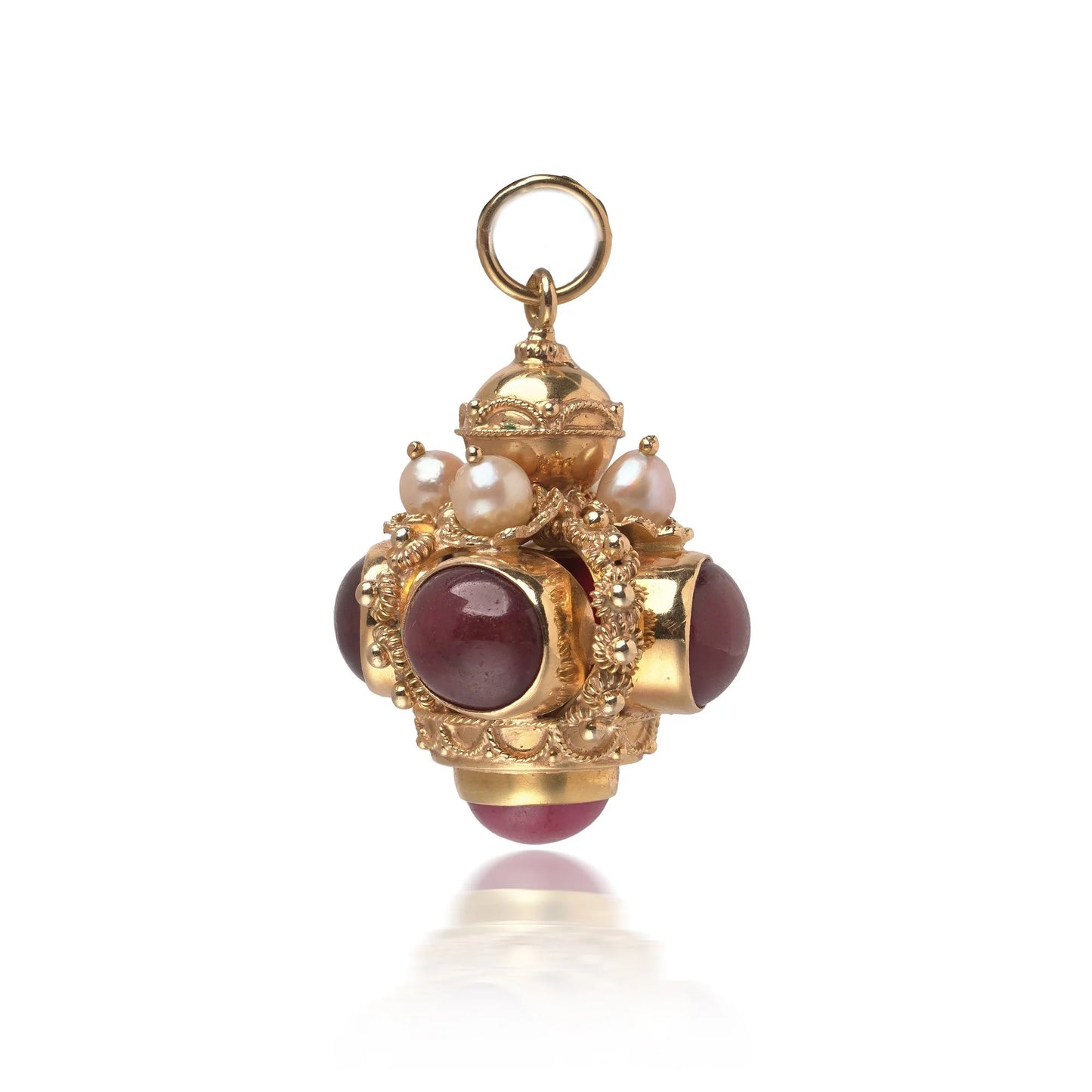 Renaissance Revival Ruby, Pearl and 18KT Gold Lantern Pendant
