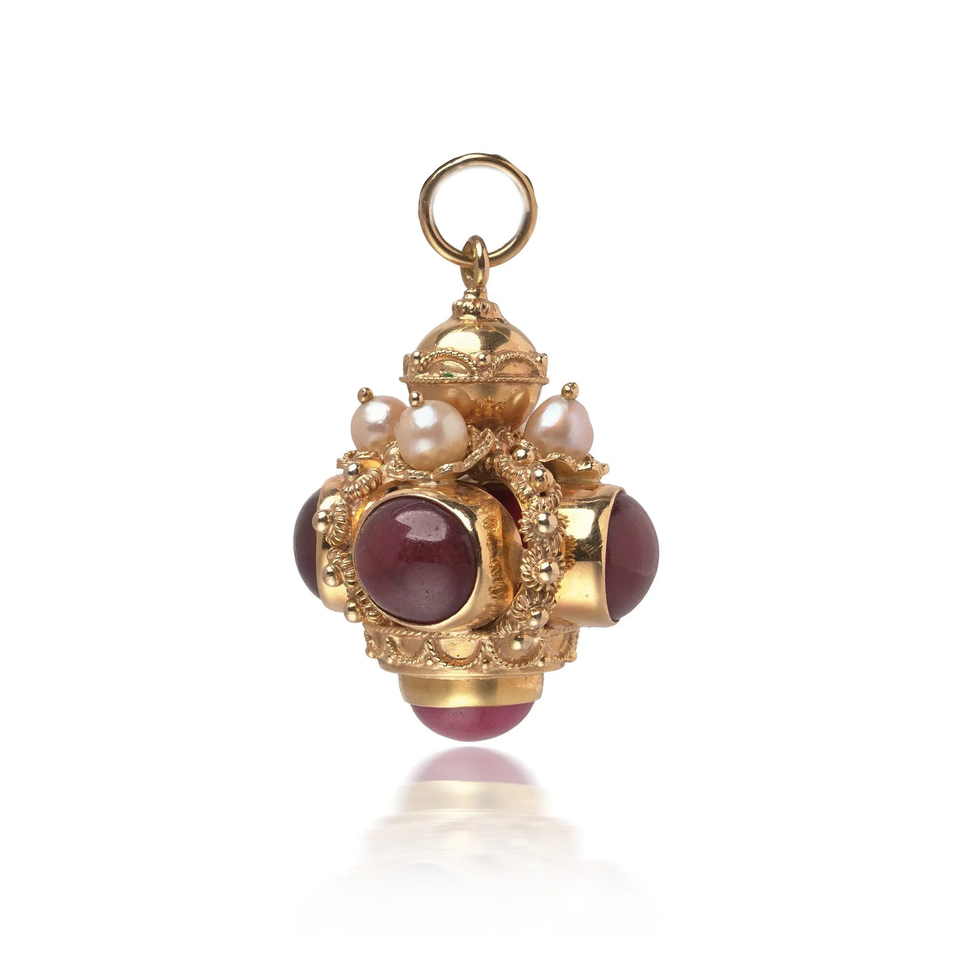 Renaissance Revival Ruby, Pearl and 18KT Gold Lantern Pendant
