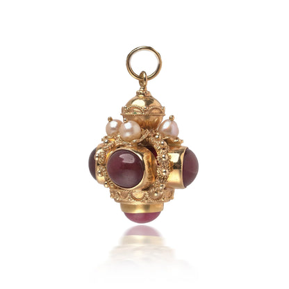 Renaissance Revival Ruby, Pearl and 18KT Gold Lantern Pendant