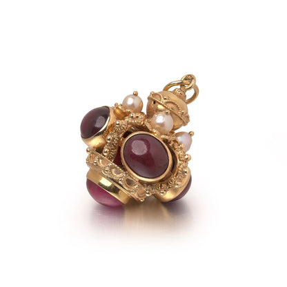 Renaissance Revival Ruby, Pearl and 18KT Gold Lantern Pendant