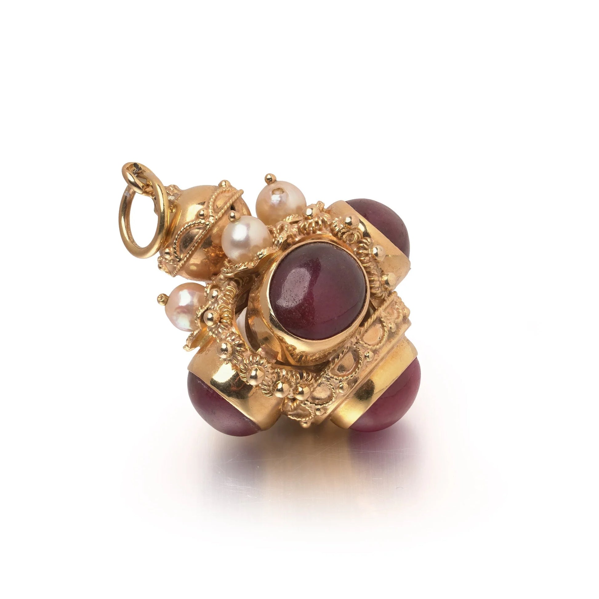Renaissance Revival Ruby, Pearl and 18KT Gold Lantern Pendant