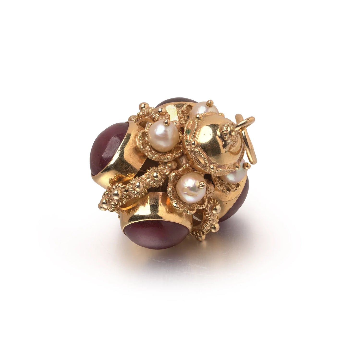 Renaissance Revival Ruby, Pearl and 18KT Gold Lantern Pendant
