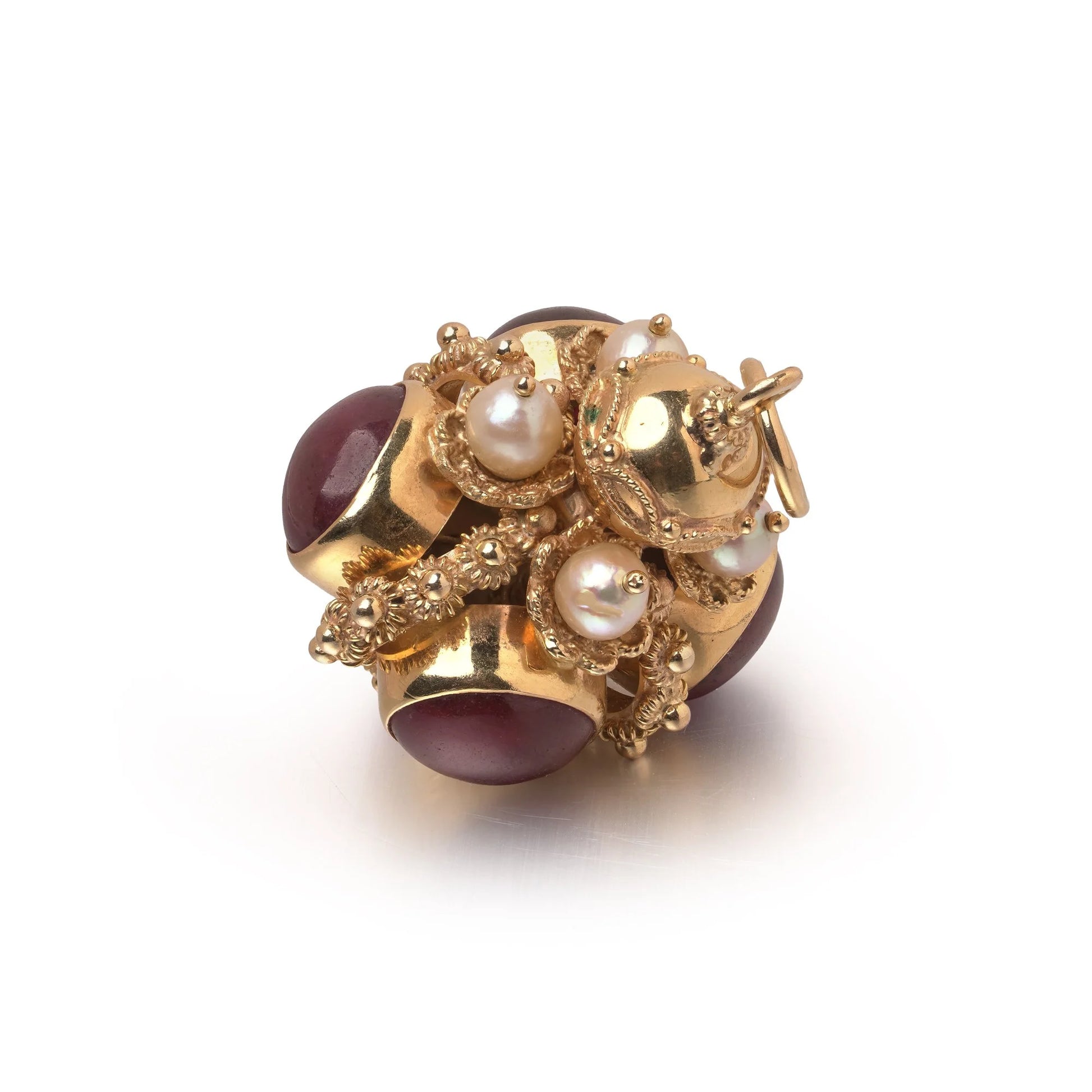 Renaissance Revival Ruby, Pearl and 18KT Gold Lantern Pendant