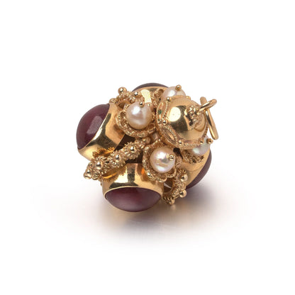 Renaissance Revival Ruby, Pearl and 18KT Gold Lantern Pendant
