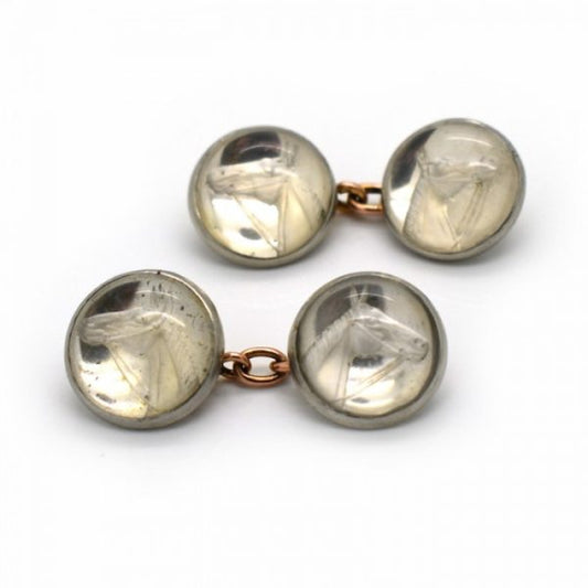Art Deco Reverse Crystal Horse Platinum Cufflinks