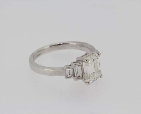emerald cut diamond ring and baguette cut platinum 1.8 carats