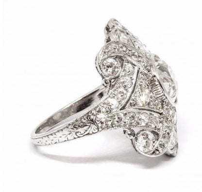 Art Deco 1.75 Ct Old European Cut Diamond Platinum Plaque Ring