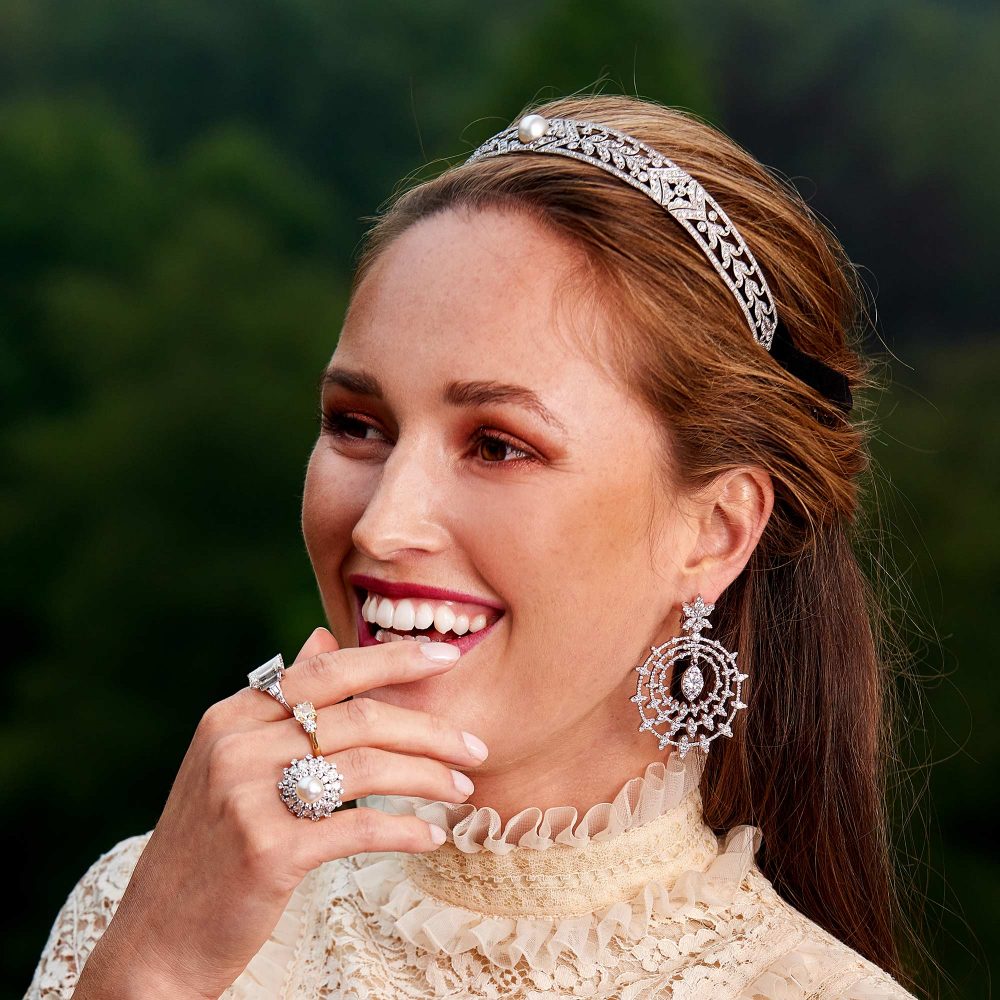 Pearl and Diamond Ballerina Cluster Ring