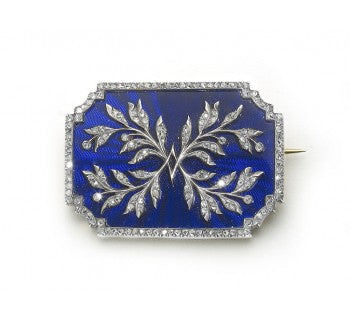 risler-carre-enamel-diamond-brooch Antique blue enamel and diamond brooch