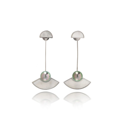 Robert Wan 18 ct White Gold Tahitian Pearl, Diamond and Mother-of-Pearl Drop Earrings