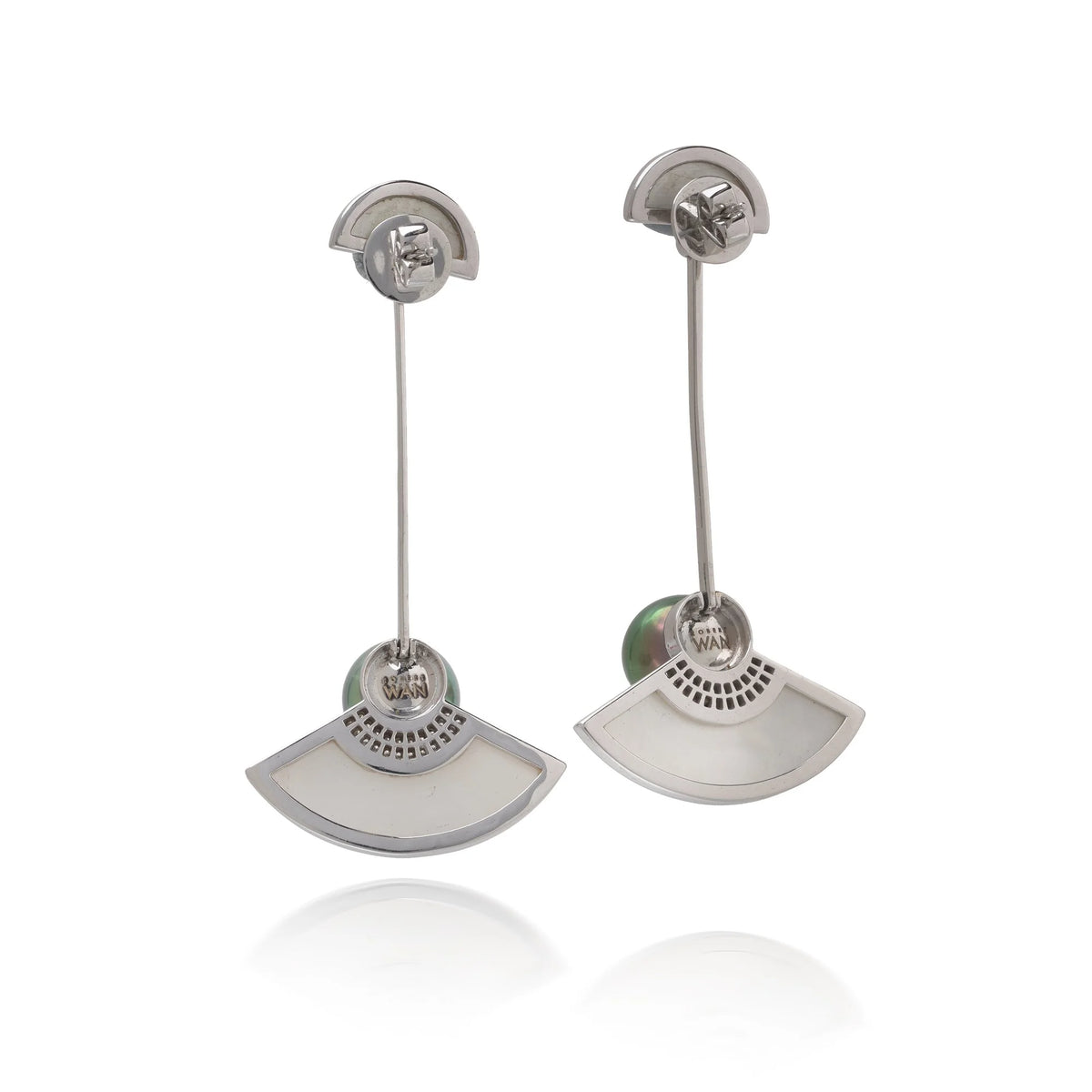 Robert Wan 18 ct White Gold Tahitian Pearl, Diamond and Mother-of-Pearl Drop Earrings
