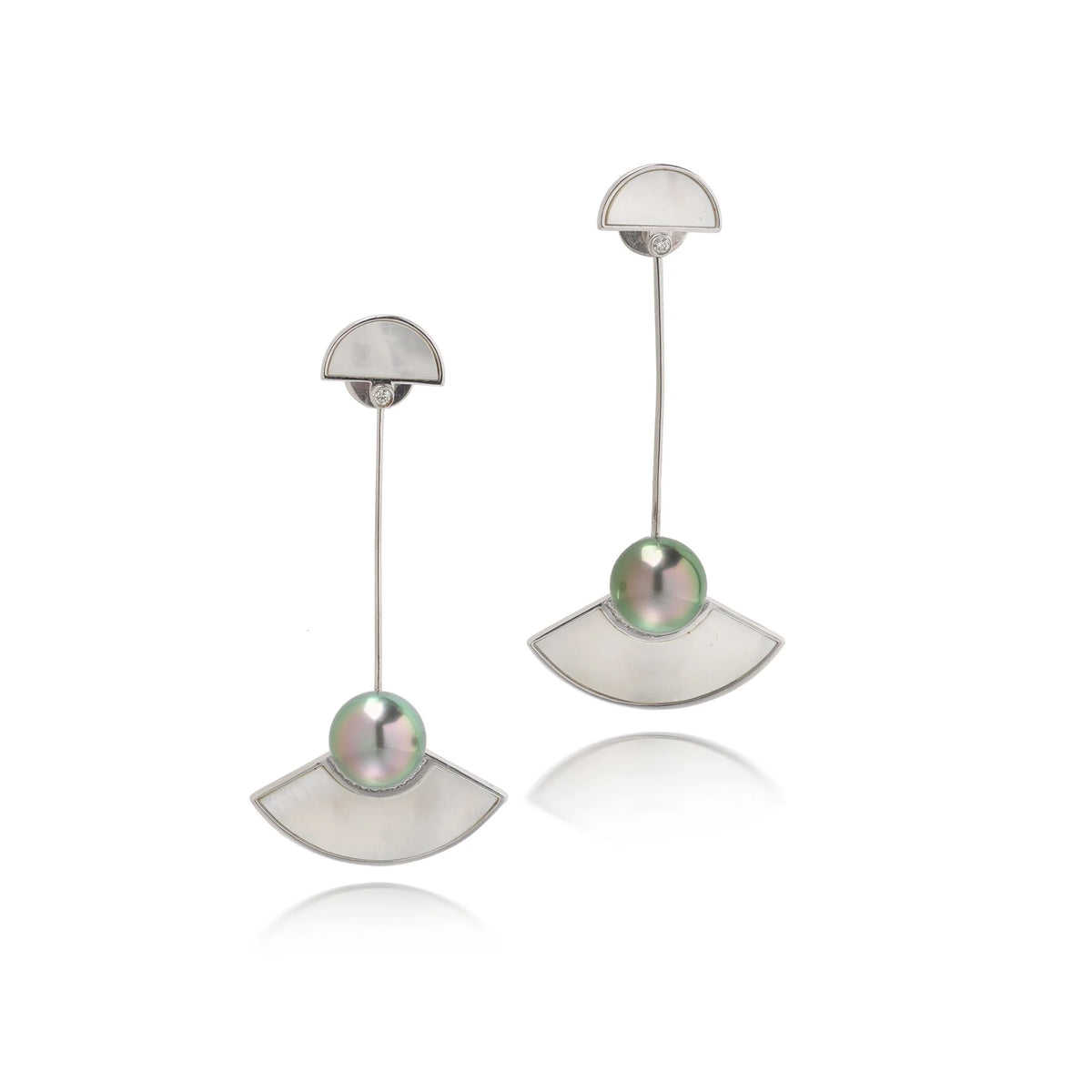 Robert Wan 18 ct White Gold Tahitian Pearl, Diamond and Mother-of-Pearl Drop Earrings