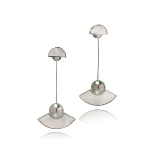 Robert Wan 18KT White Gold Tahitian Pearl, Diamond and Mother-of-Pearl Drop Earrings