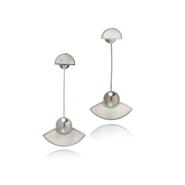Robert Wan 18 ct White Gold Tahitian Pearl, Diamond and Mother-of-Pearl Drop Earrings