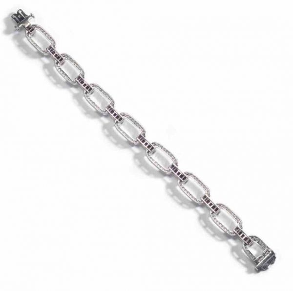 Ruby and diamond Open Oval Link Platinum Bracelet, French cuts