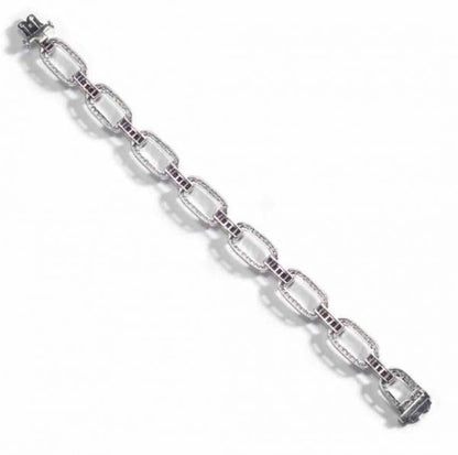 Ruby and diamond Open Oval Link Platinum Bracelet, French cuts