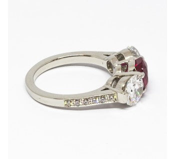 Burma Ruby and Diamond Three Stone Ring