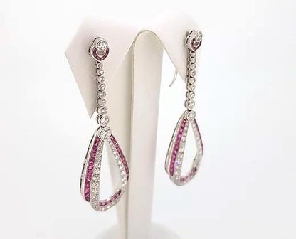 Art Deco Style Ruby Diamond and Platinum Drop Earrings
