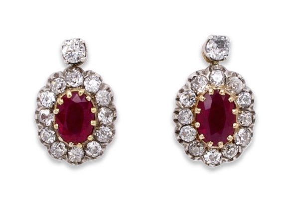 Antique ruby and diamond earring