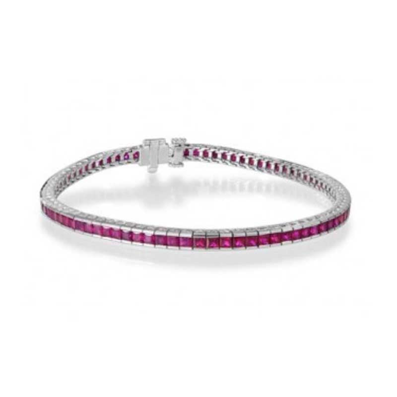 French Cut Ruby and White Gold Line Bracelet