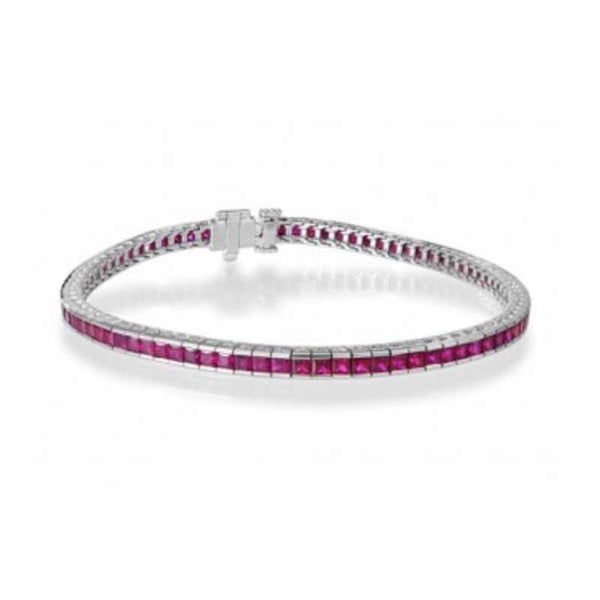 French Cut Ruby and White Gold Line Bracelet