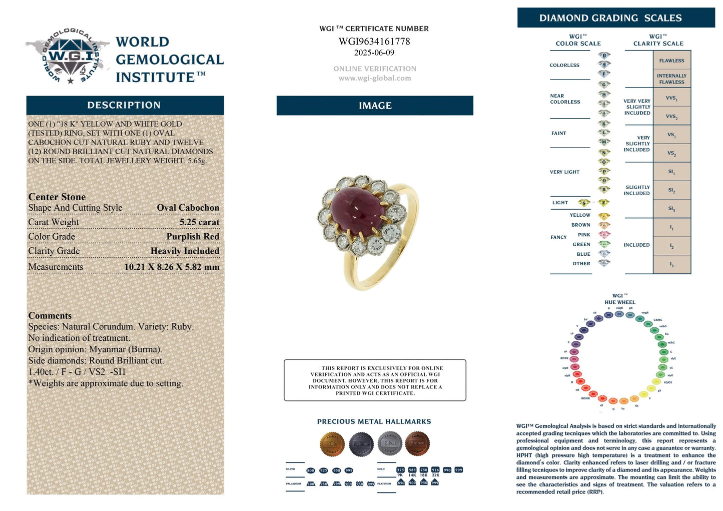 18K Gold Ring with 5.25ct Natural Cabochon Ruby & Diamonds