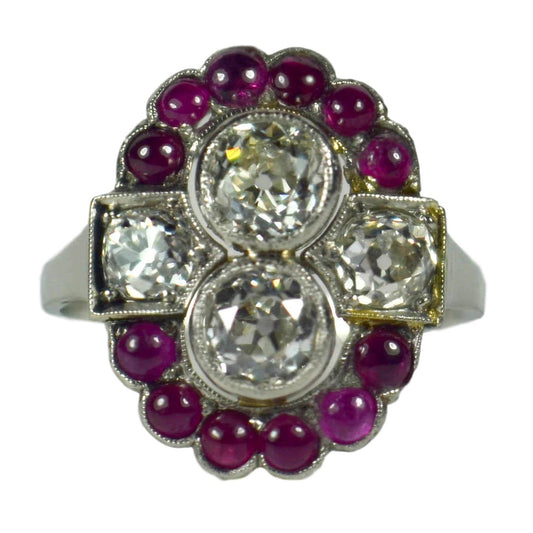 Art Deco Diamond, Ruby and Platinum Cluster Dress Ring