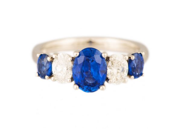 Sapphire and Diamond Five Stone Ring, set in Platinum